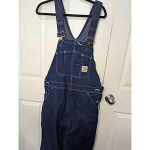 carhartt mens darks wash blue denim straight leg carpenter bib overalls 36x32